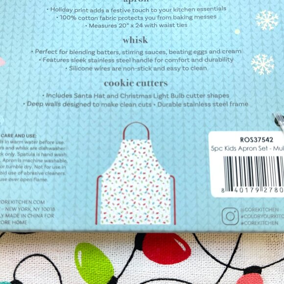 New Core Kids Baking Essentials Set Apron 5 Pc Christmas Holiday Colorful NWT - Picture 5 of 5